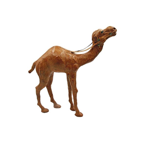 Leather Wrapped Camel Figurine 14" Dromedary Statue 1970s Vintage Brown Detailed - Picture 4 of 12